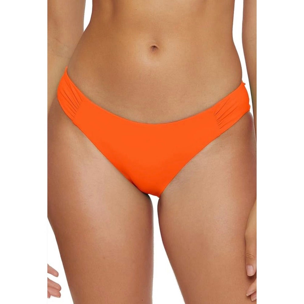 BECCA by Rebecca Virtue Orange Ruched Hipster Bikini Beach Bottom Size Large NEW